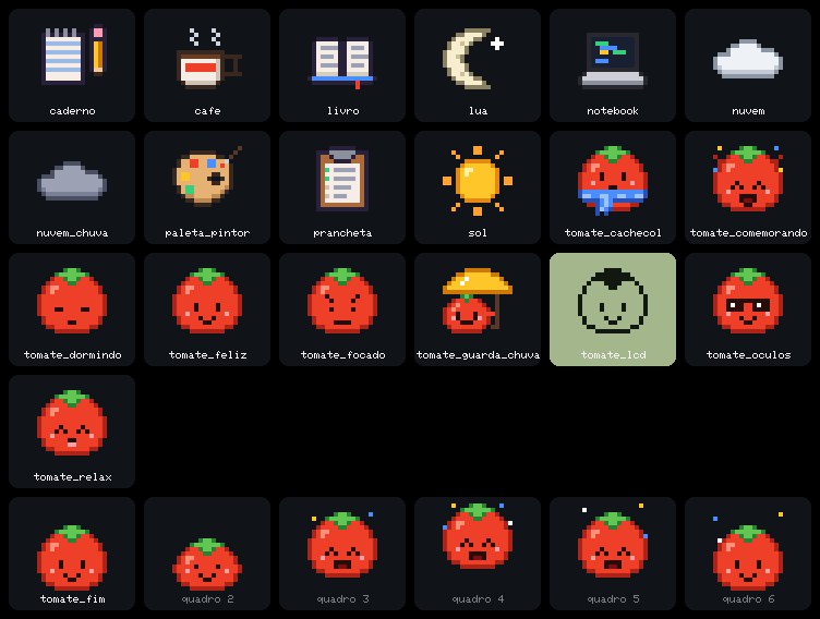 Folha com todos os desenhos em pixel art do firmware